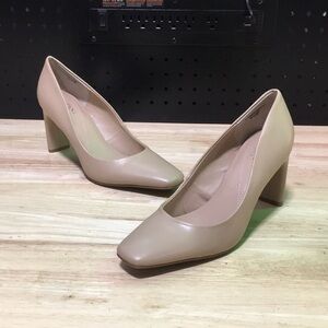 Alfani Classic Beige Block Heel Pumps - Women's Dress Shoes